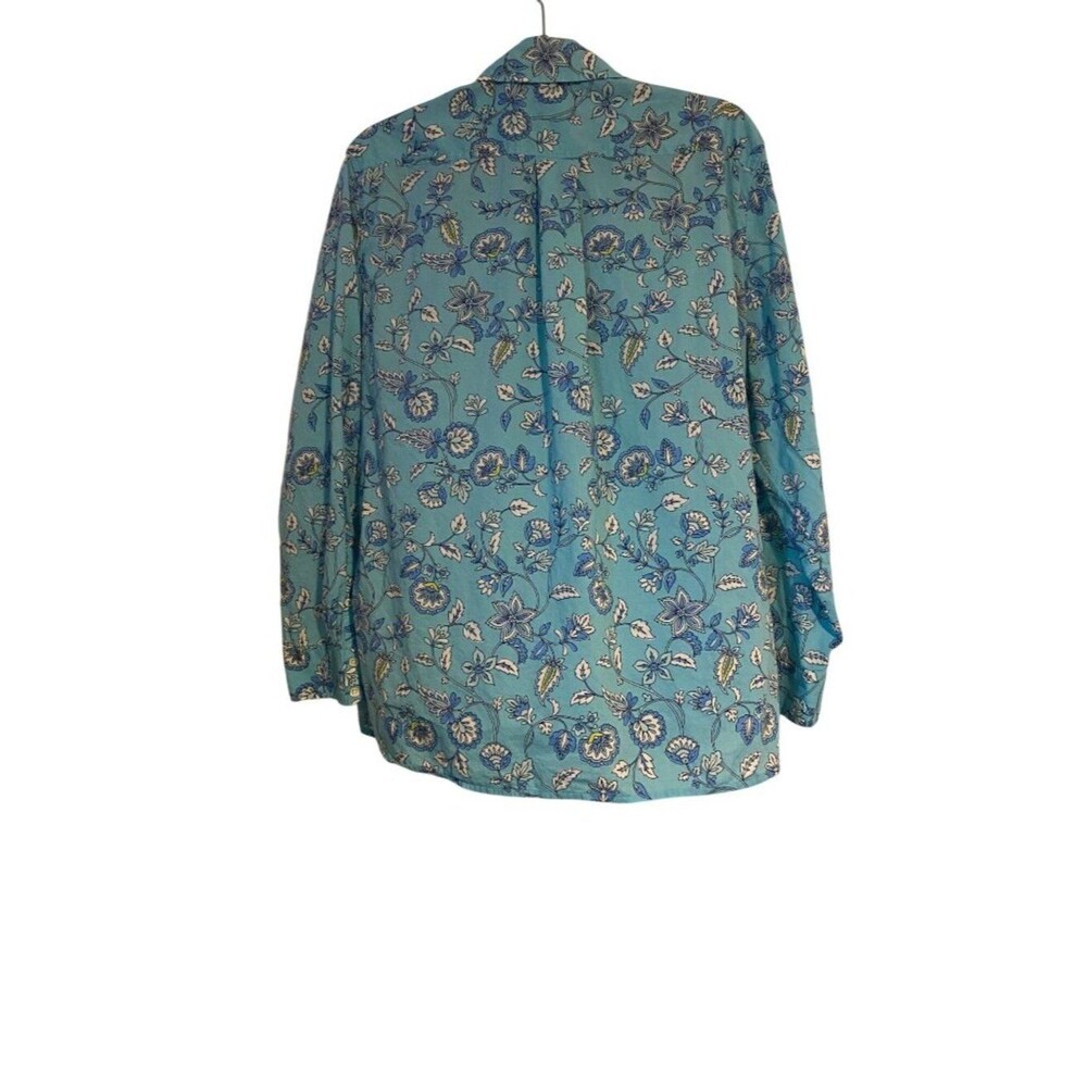 Talbots Blouse XL Blue Floral Button Up Shirt Long Sleeve Cottagecore Bohemian - Picture 2 of 9